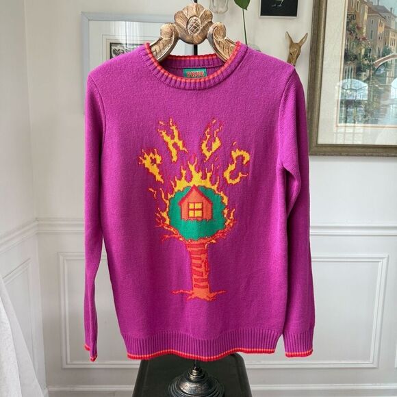 UK Based Phug Burning Treehouse Oversized Sweater Violet $125 Unisex S - Picture 2 of 6
